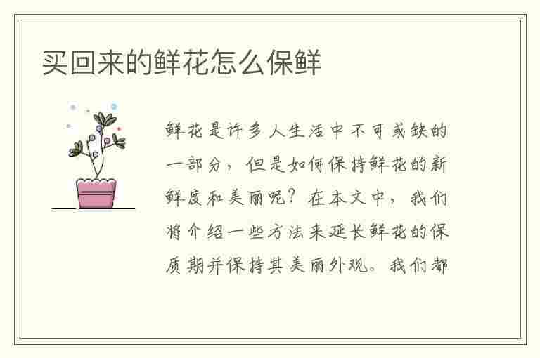 买回来的鲜花怎么保鲜(买回来的鲜花怎么保鲜时间长)